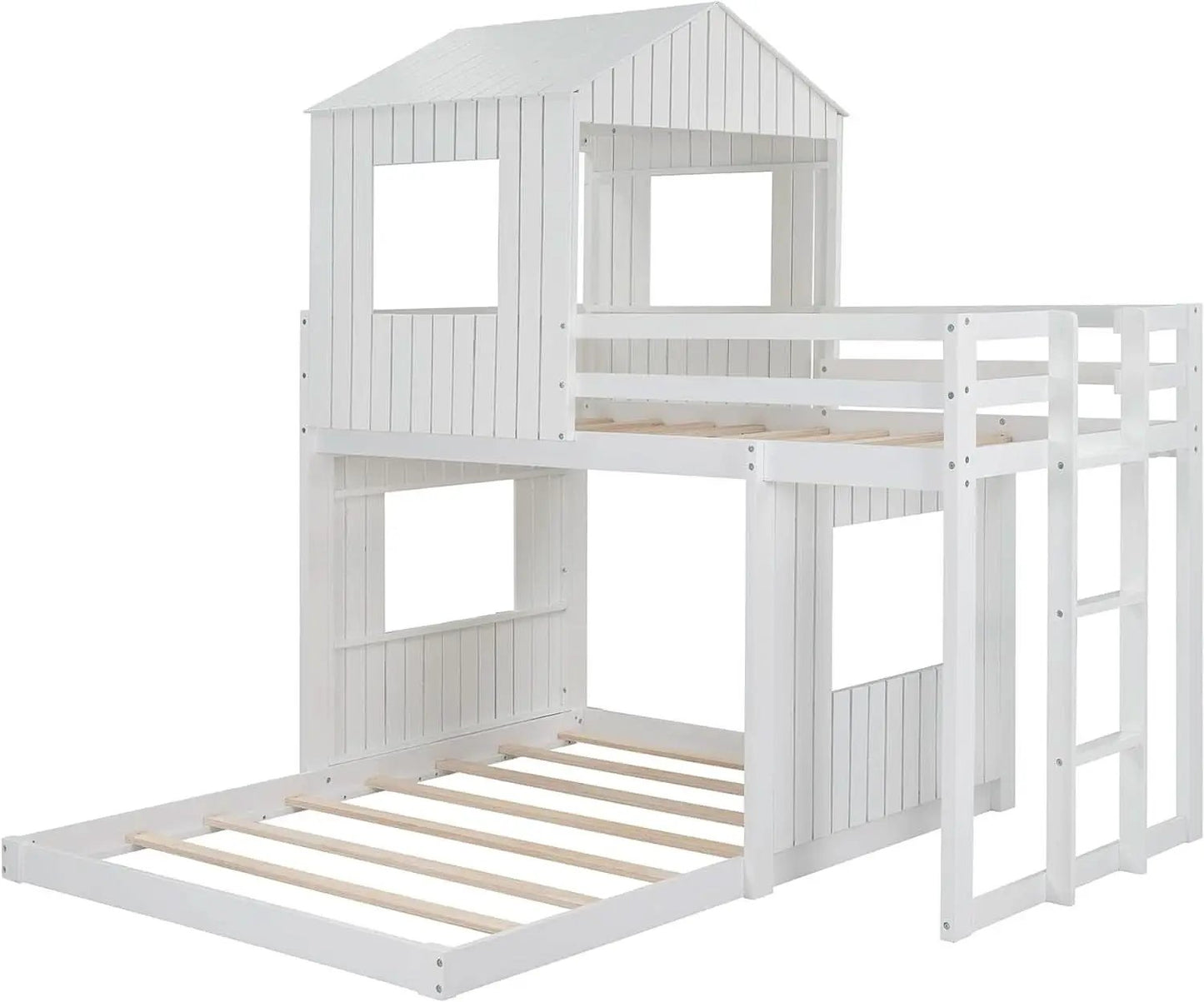 White Twin Over Full Low Profile Playhouse Bunk Bed from PriceLows™