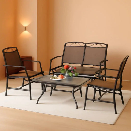 4 Piece Patio Glider Set With Gliding Loveseat Glass Table from PriceLows™