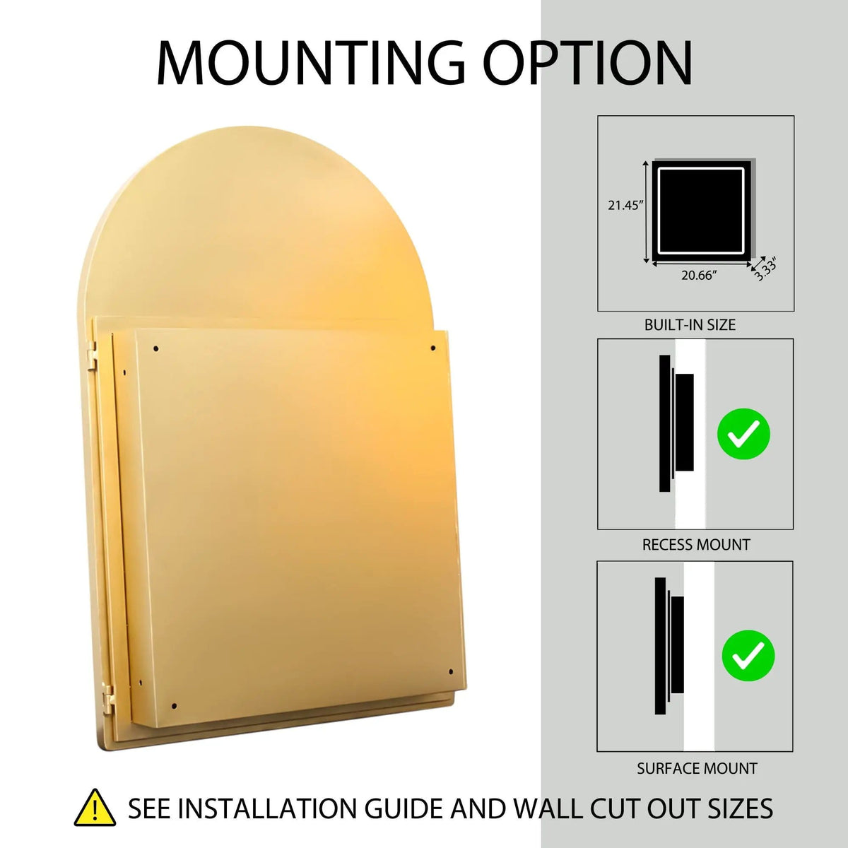 Arched Recessed Medicine Cabinet, Metal Framed Bathroom Wall Cabinet With Mirror And | 3 Pieces | Metal | Bathroom