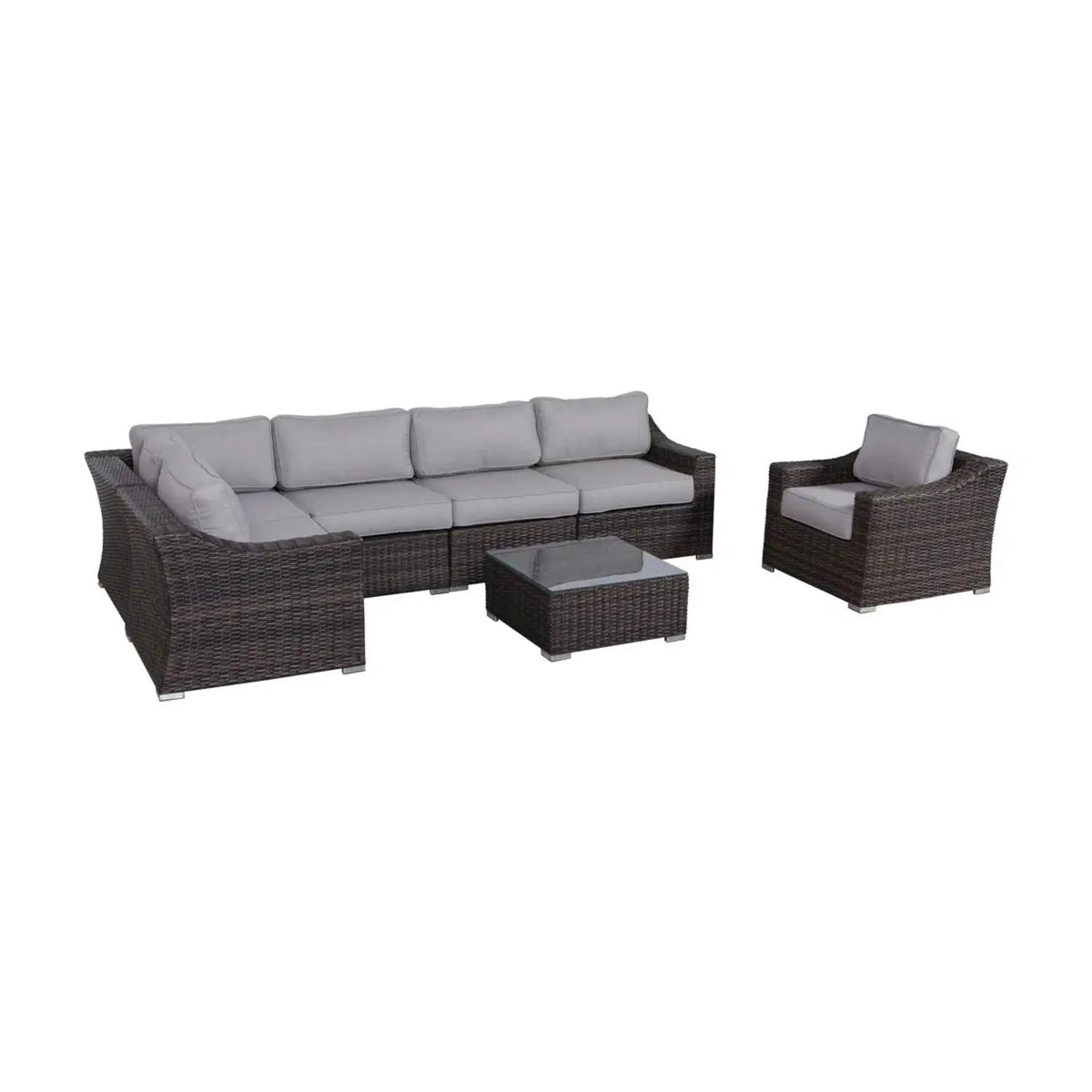 Outdoor Wicker Conversation Set | All-Weather Resin | Tempered Glass Table | 5 Inch Cushions