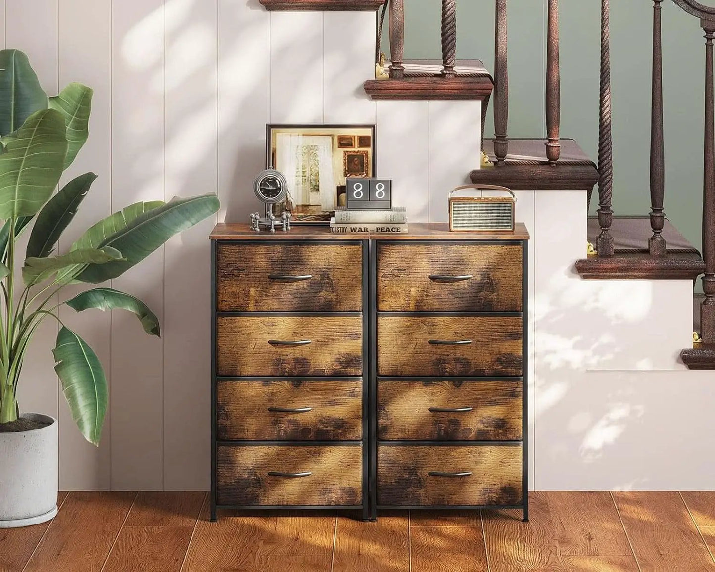 Compact Bedroom Dresser With 4 Drawers And Wood Top Steel Frame from PriceLows™