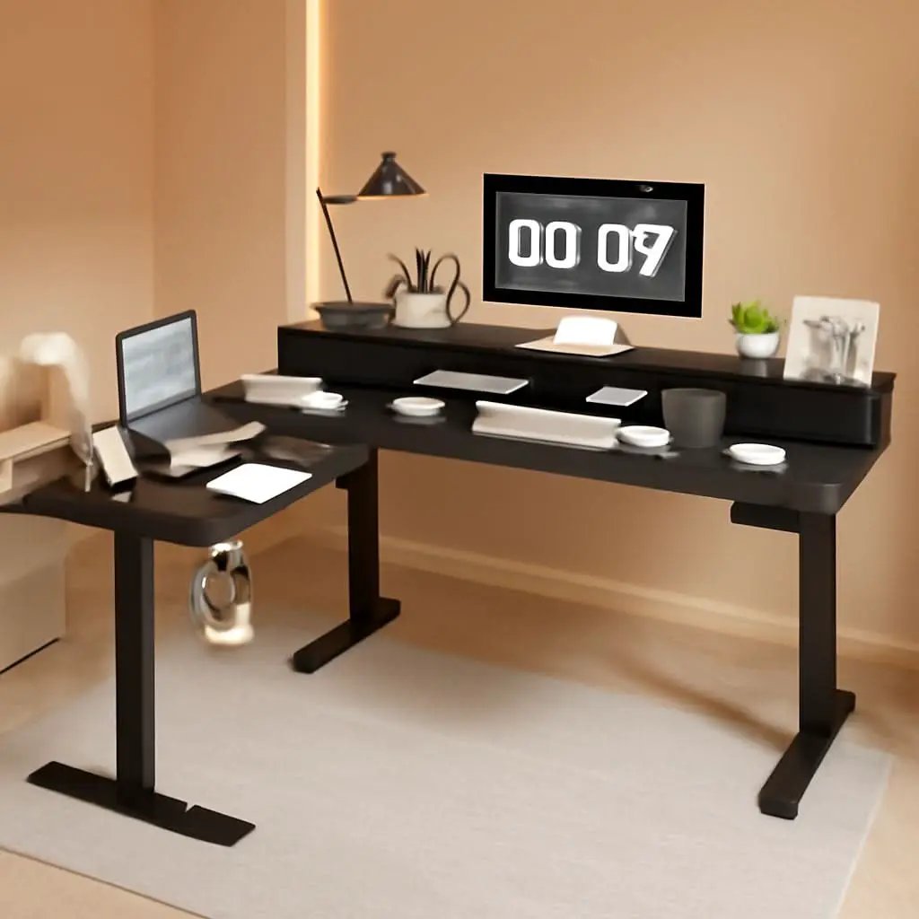 L Shaped Electric Standing Desk 63 Inch 2 Drawers Black from PriceLows™