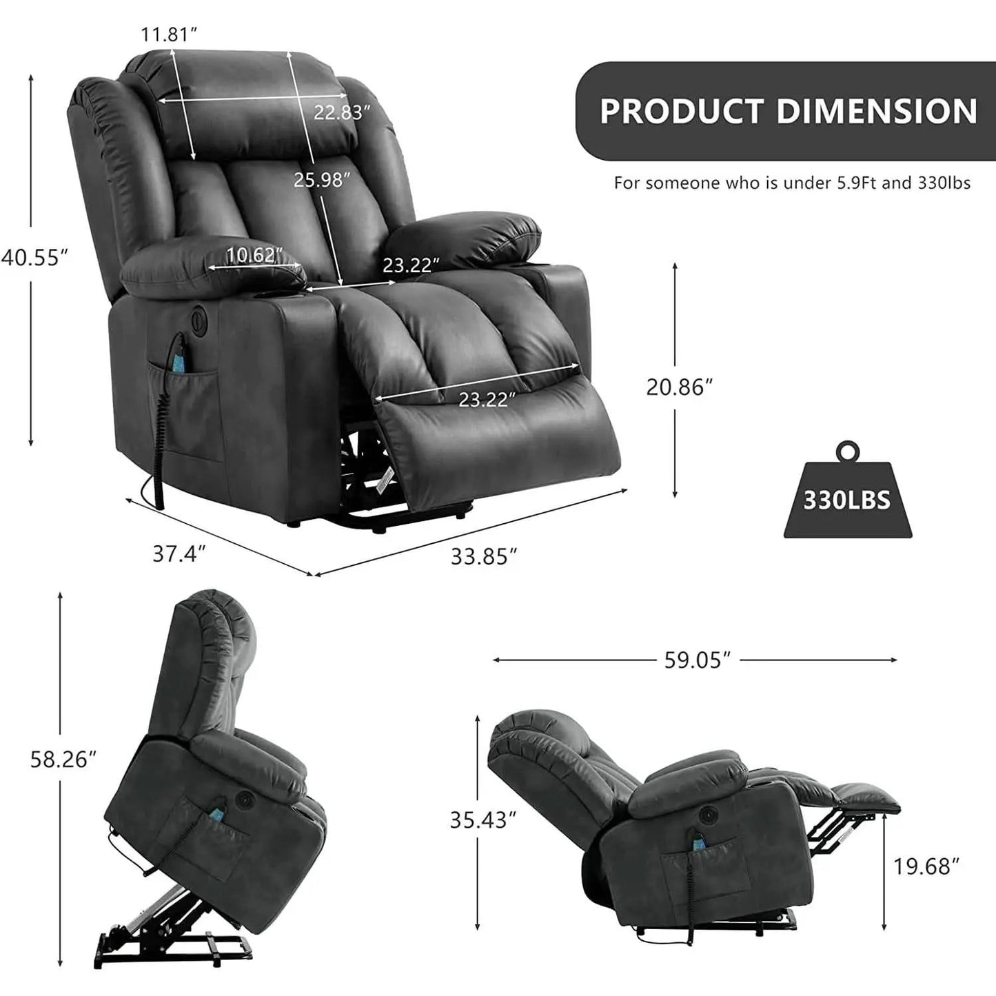 Electric Lift Recliner Chair For Seniors Grey Single Motor from PriceLows™