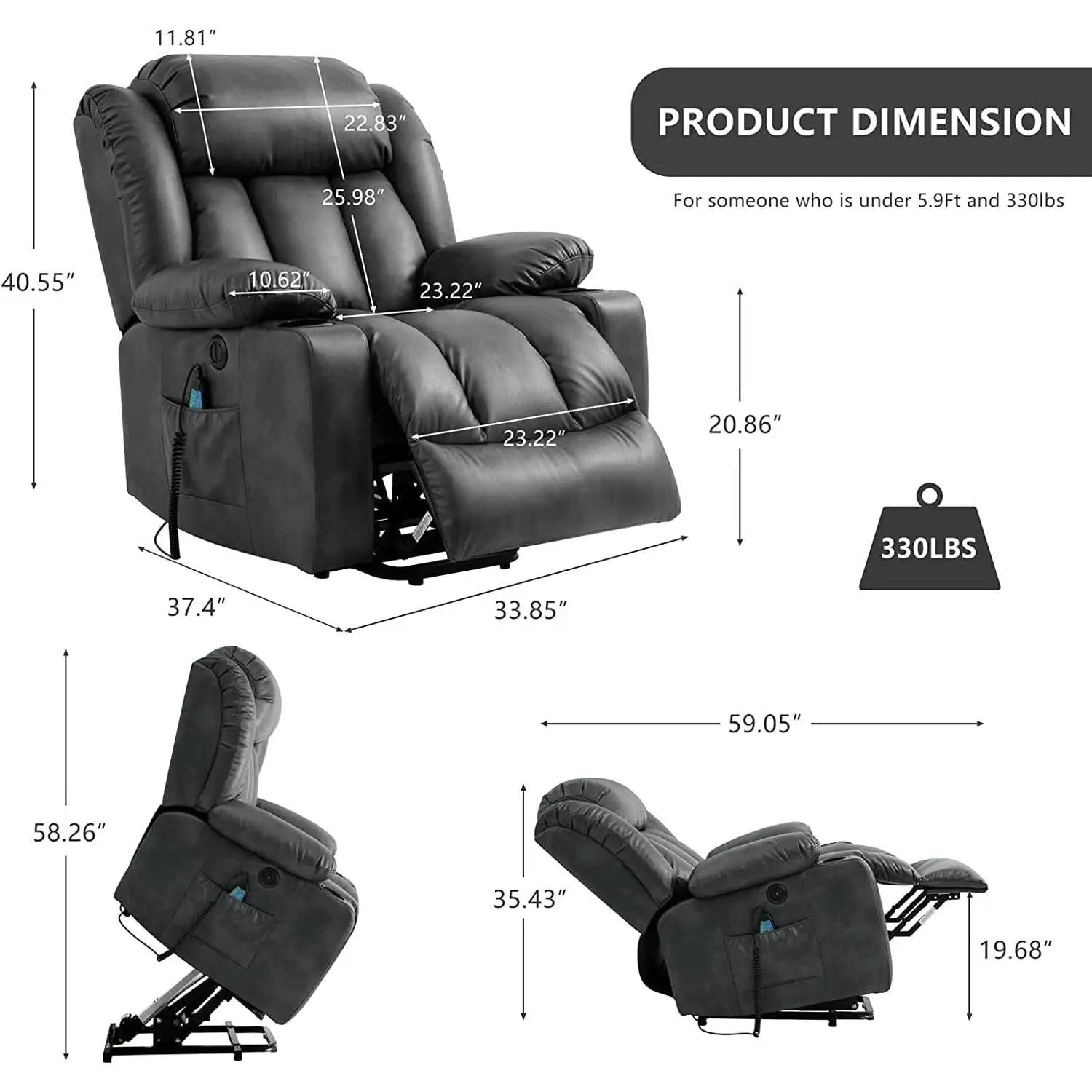 Electric Lift Recliner Chair For Seniors Grey Single Motor from PriceLows™