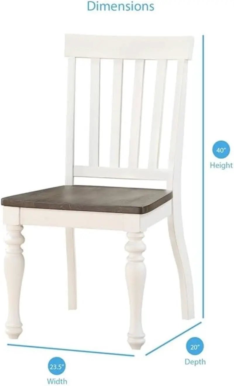 Dining Chair Set of 2 Two Tone Ivory Charcoal Slat Back from PriceLows™