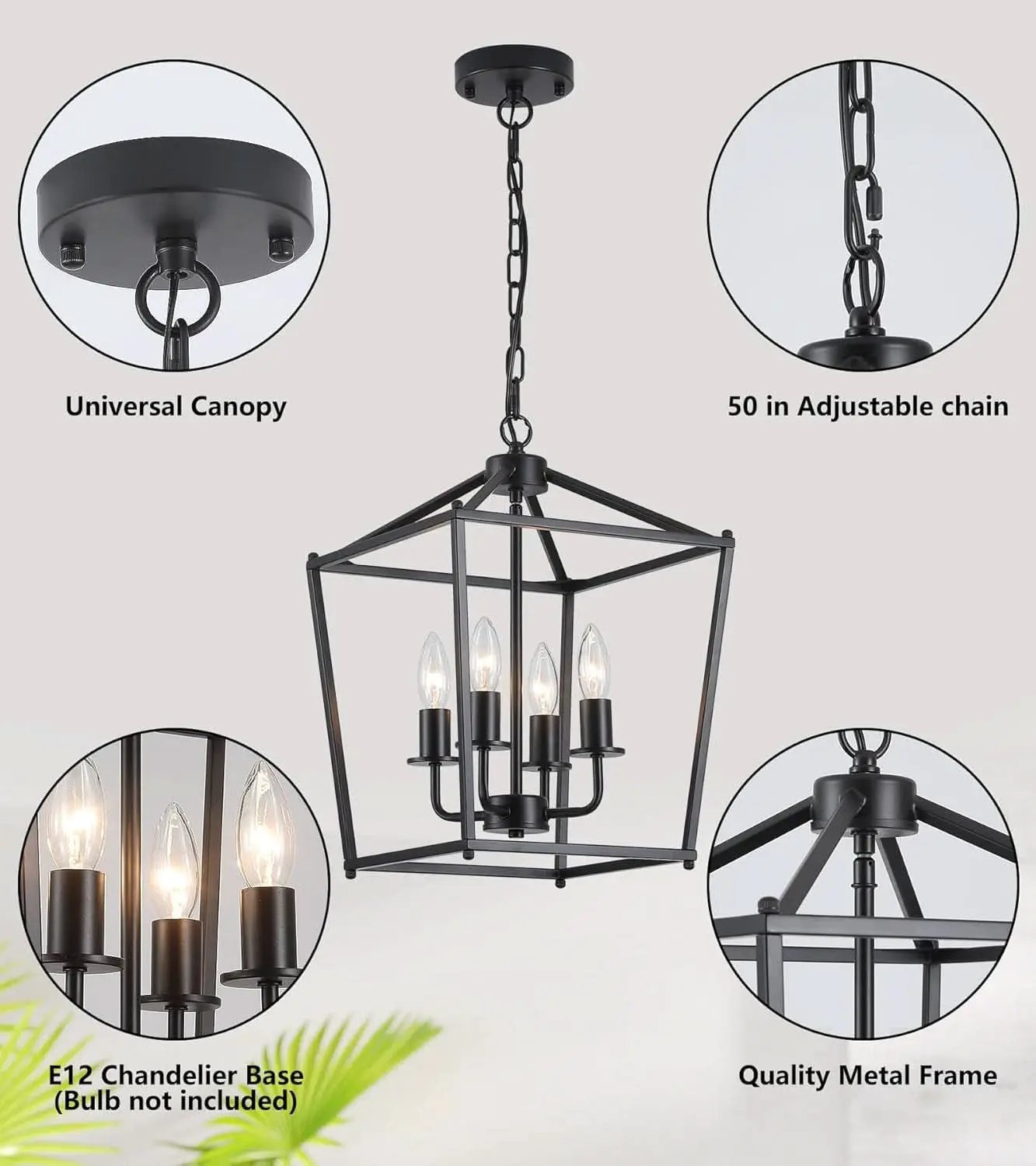 UL Black Industrial Lantern Chandelier 4 Light Pendant from PriceLows™