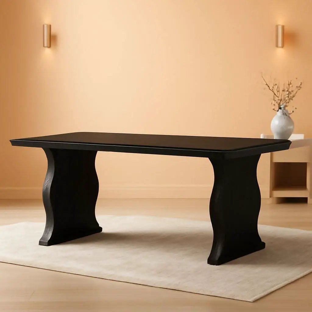 Black 63 Inch Rectangular Modern Dining Table For 4 To 6 from PriceLows™