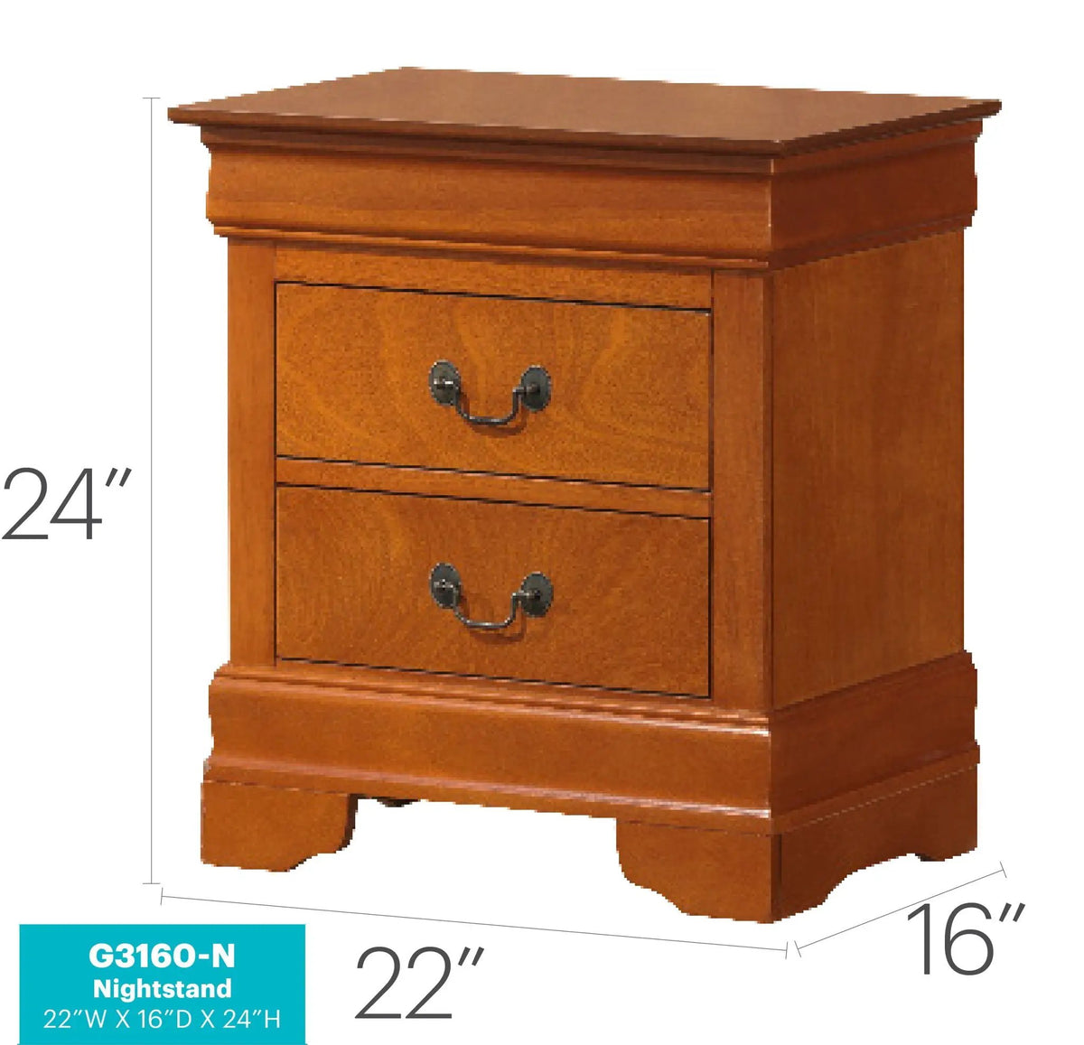 Louis Phillipe Nightstand | Traditional Wood Design | English Dovetailed Drawers | Metal Center Guides