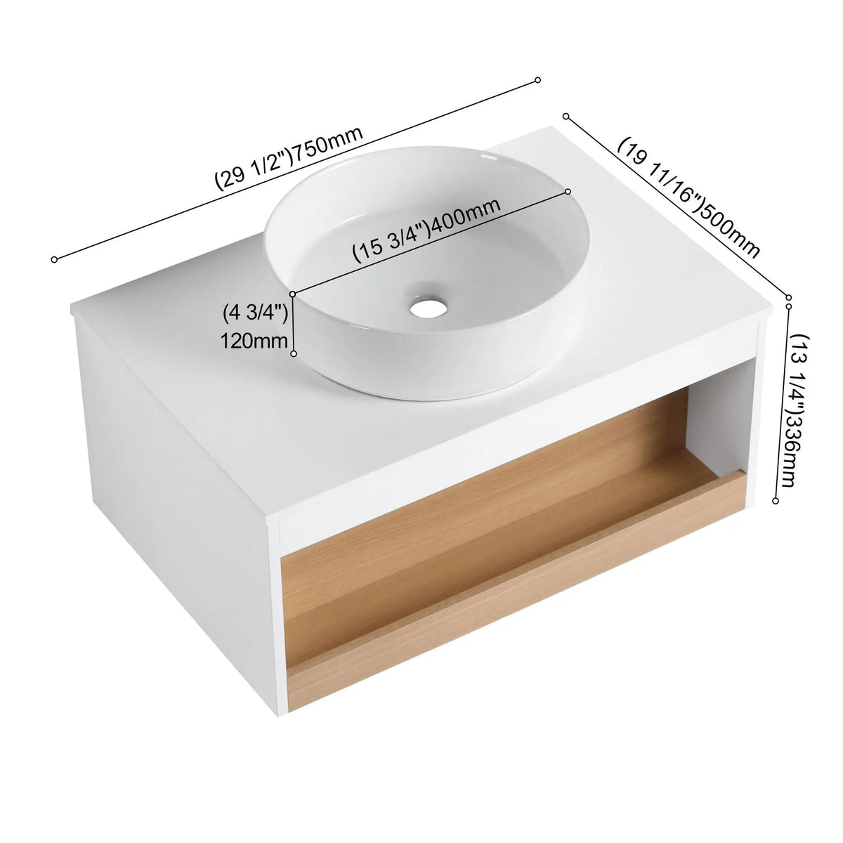 Floating Bathroom Vanity | Round Glossy Sink | Wall Mounted | Compact Design