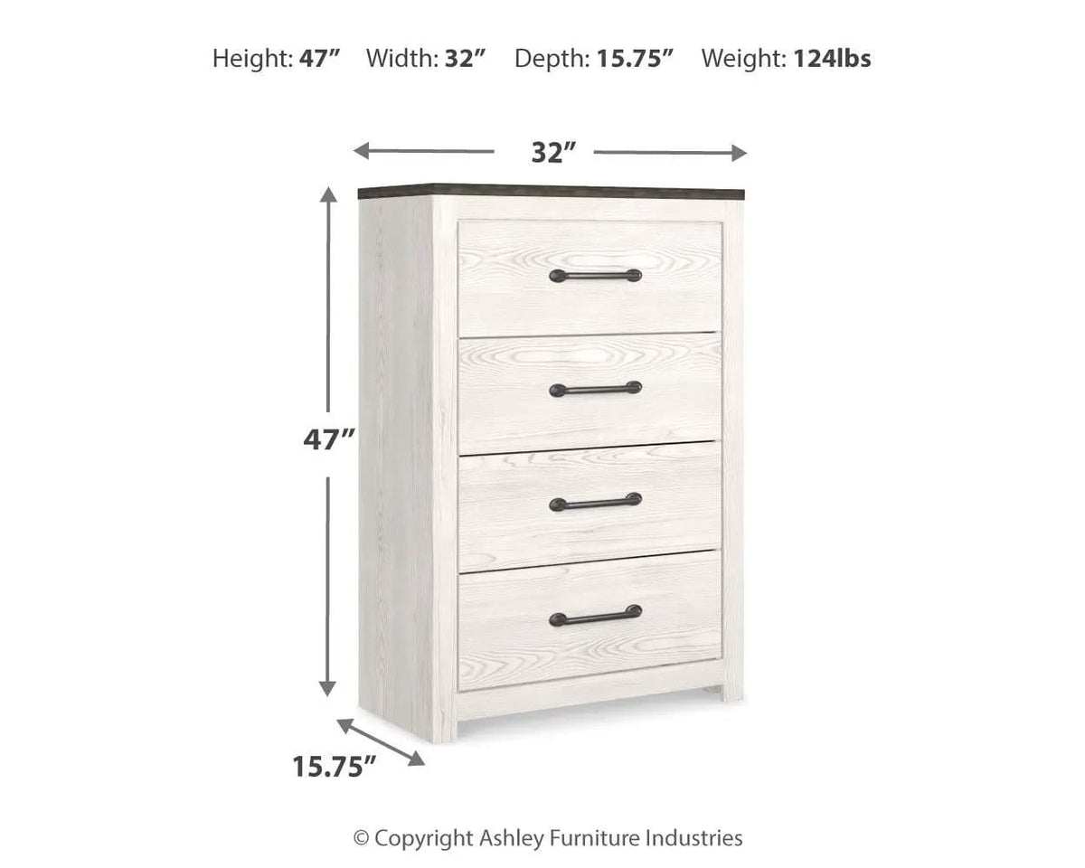 Gerridan Four Drawer Chest | 31.81 x 15.59 x 46.85 in | Engineered Wood & Linen | White / Gray