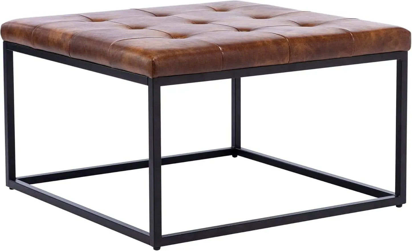 Yellowish-Brown Faux Leather Ottoman Coffee Table Sturdy from PriceLows™