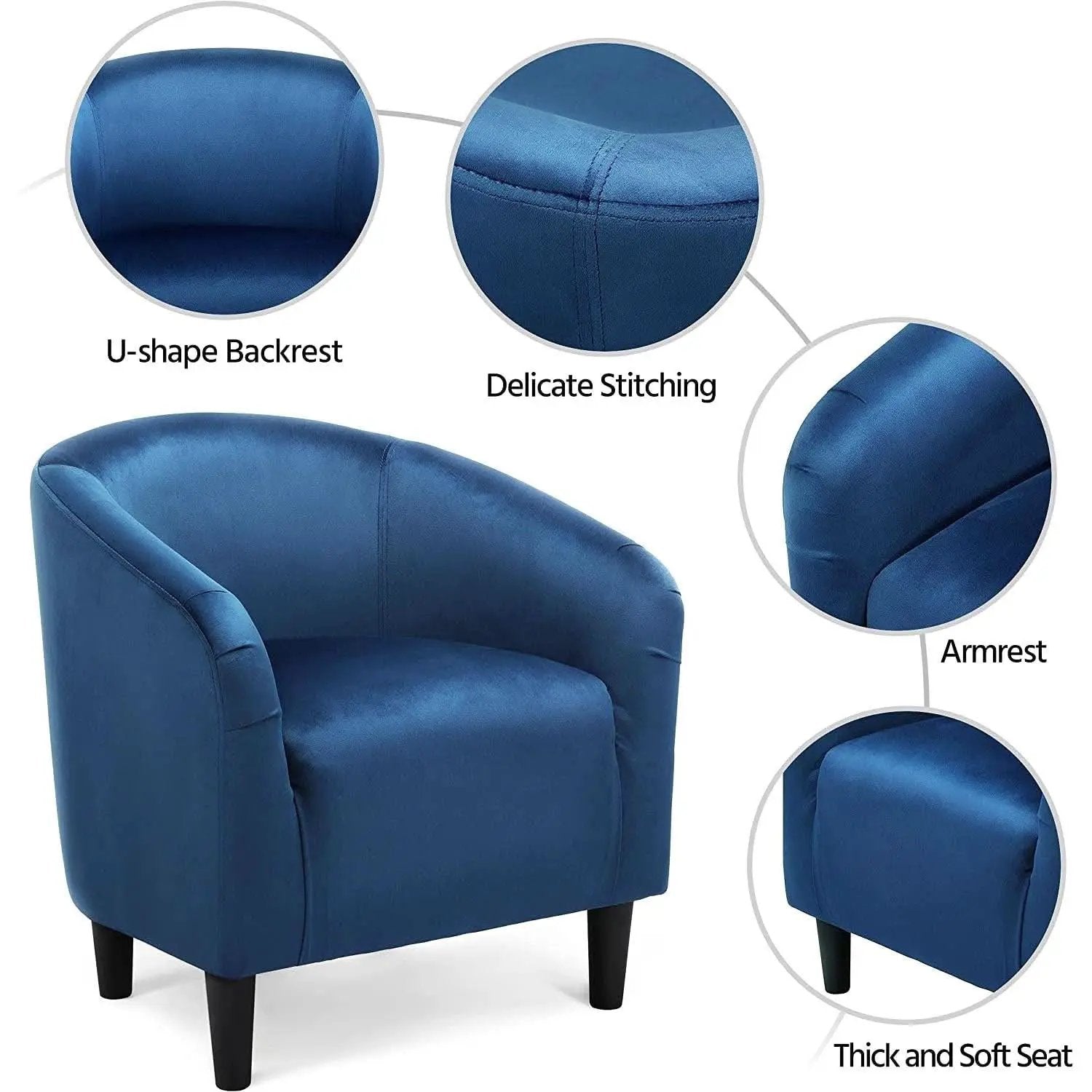 Pagoda Blue Velvet Club Chair With Curved Armrests from PriceLows™