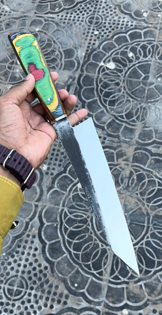 Custom Handmade D2 Steel Chef Knife - Pakka Wood Handle with Cone Leather Sheath | Steel | Home Use | Home