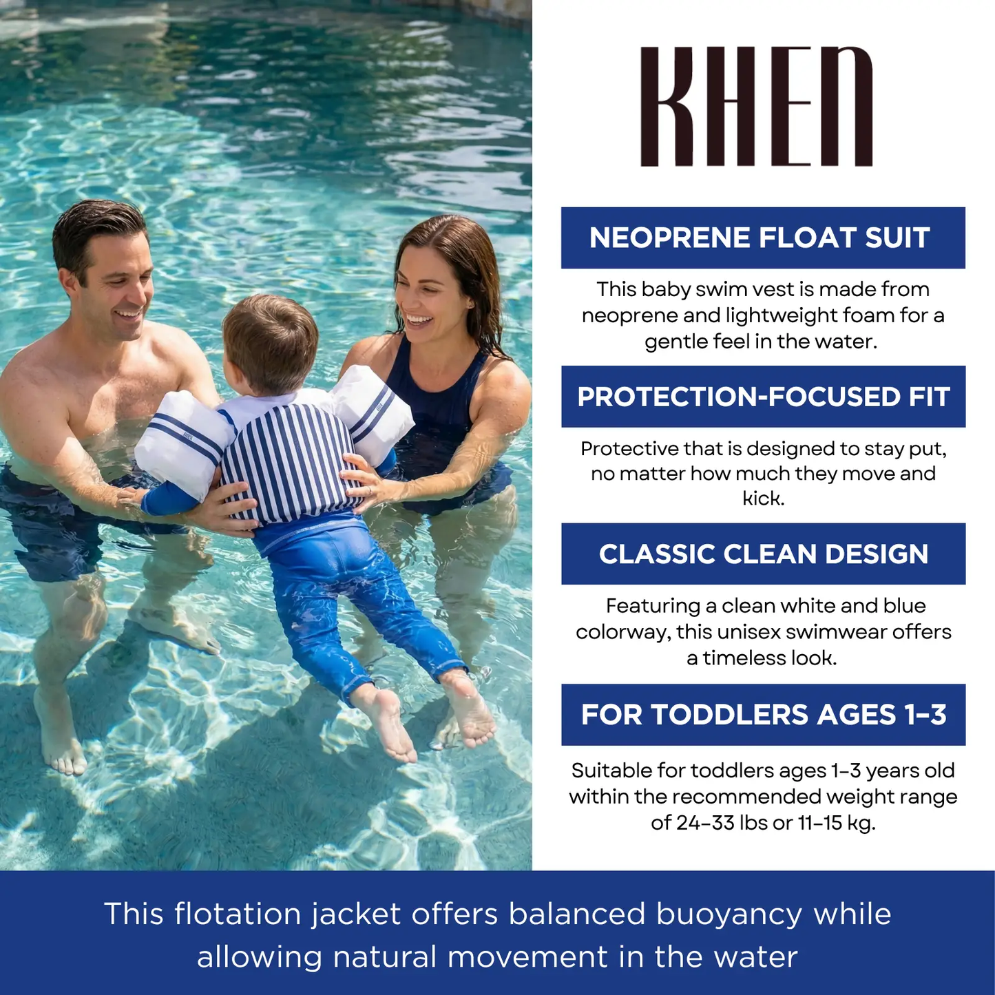 Floating Jackets with Sleeves for Pool or Beach | 1-3 Years | White & Blue from PriceLows™