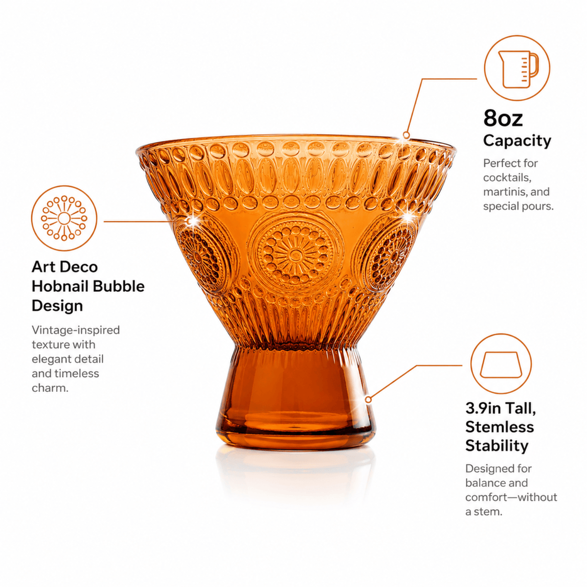 Tonal Hobnail Martini Glassware | 8 oz | Set of 6 | Glass
