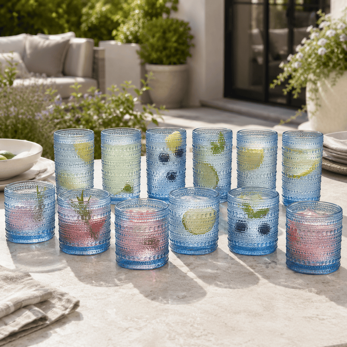 Textured Hobnail Lowball & Highball Glassware | 11 oz | Set of 12 | Highball & Lowball