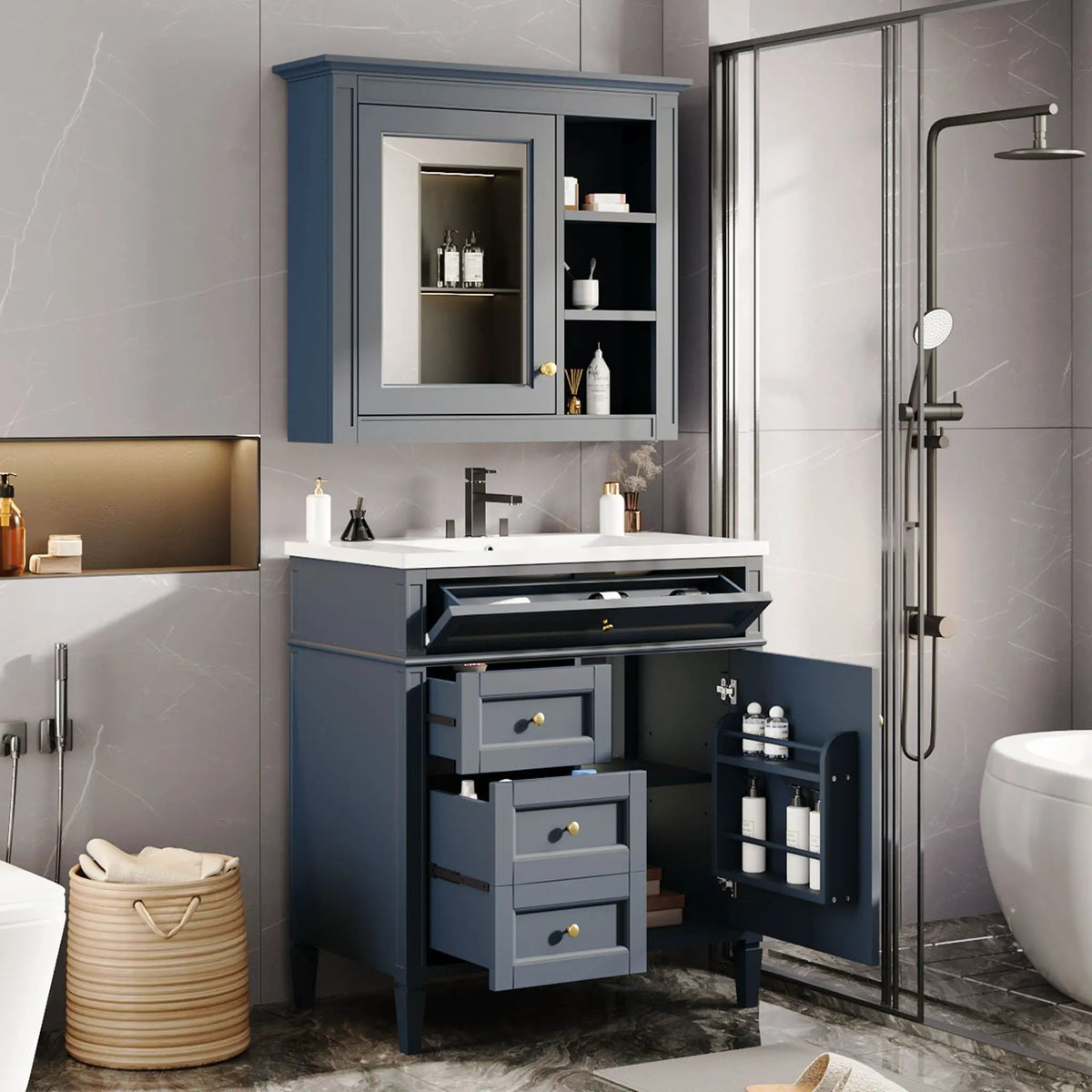 Bathroom Vanity With Medicine Cabinet | Royal Mirror Cabinet | Modern Storage | Unique Pattern Design