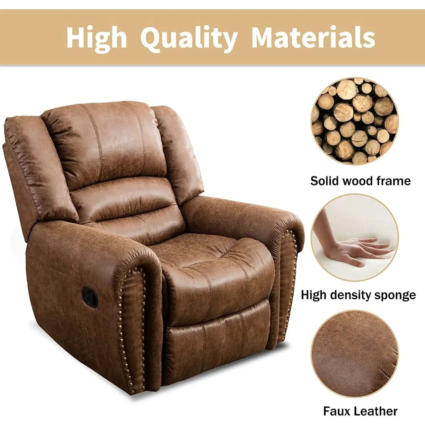 Classic Leather Arm Recliner Chair With Wooden Frame from PriceLows™