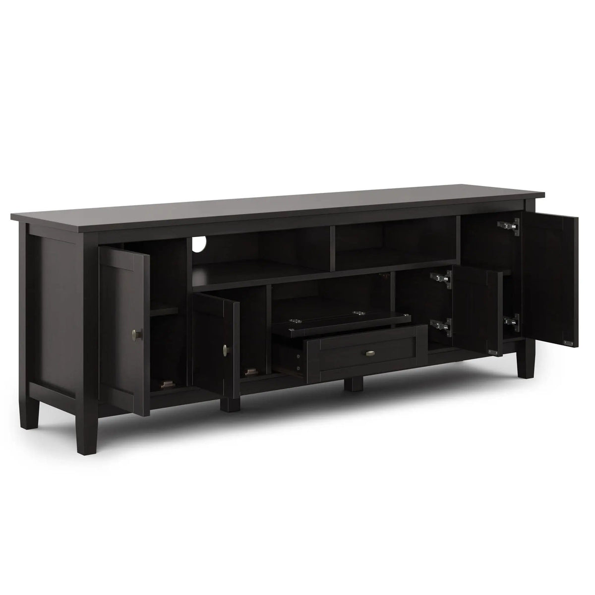Warm Shaker TV Media Stand | 72 x 17.5 x 26 in | Solid Wood | Hickory Brown