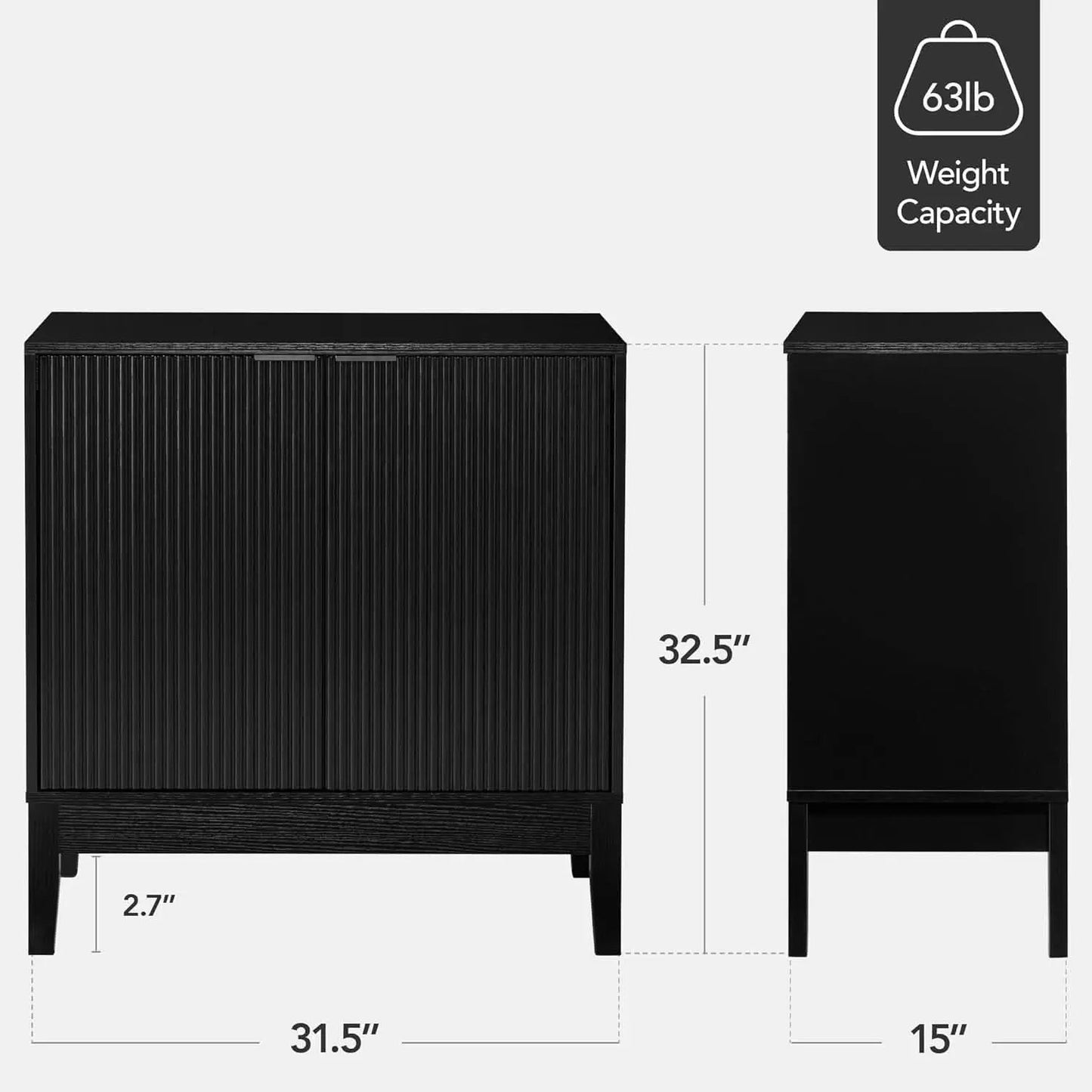 Black Two Door Modern Entryway Storage Cabinet Reeded Doors from PriceLows™