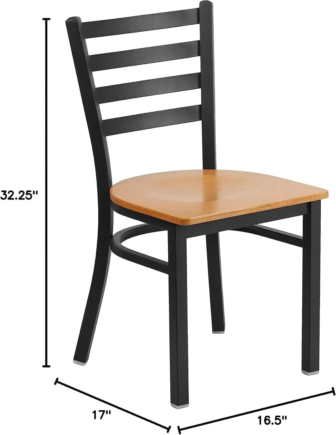 Hercules Series Black Ladder Back Metal Dining Chair Set of 2 With Natural Wood Seat from PriceLows™