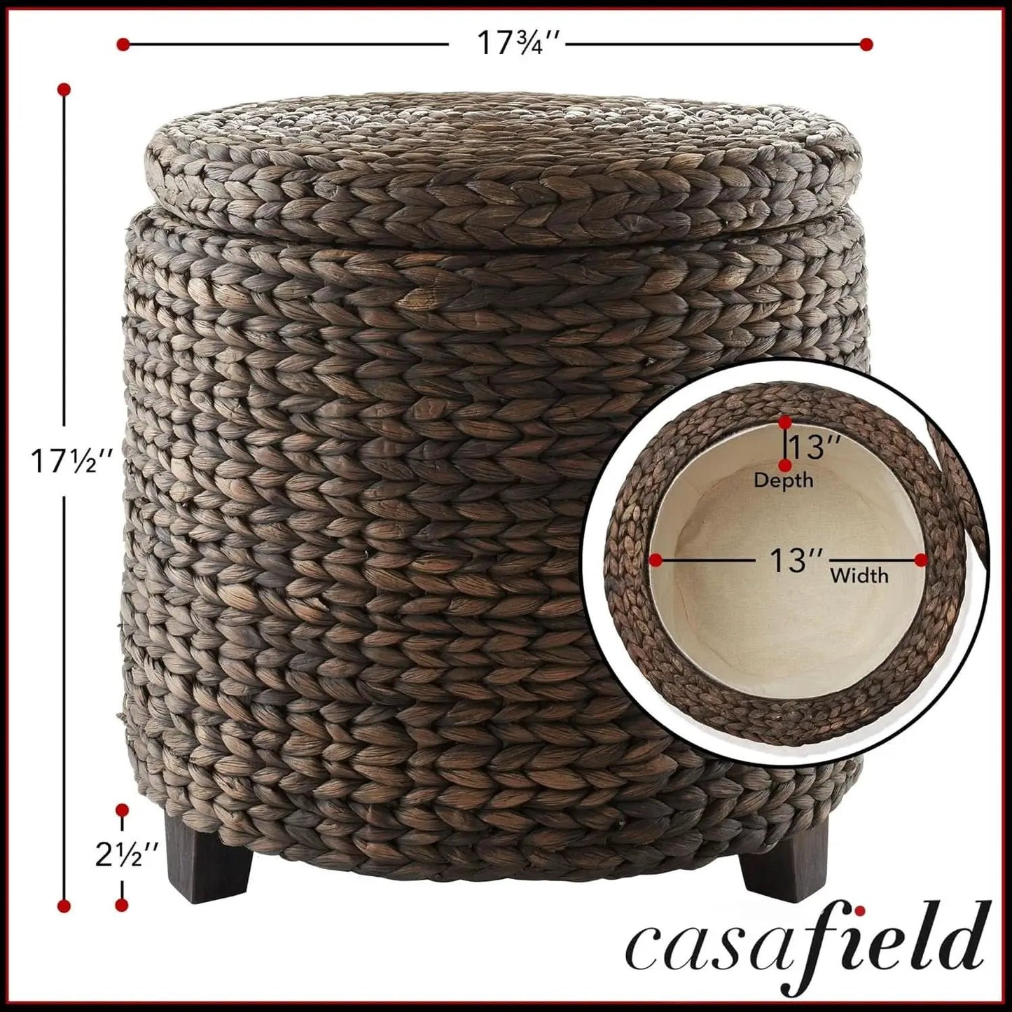 Espresso Handwoven Water Hyacinth Seventeen Inch Ottoman from PriceLows™
