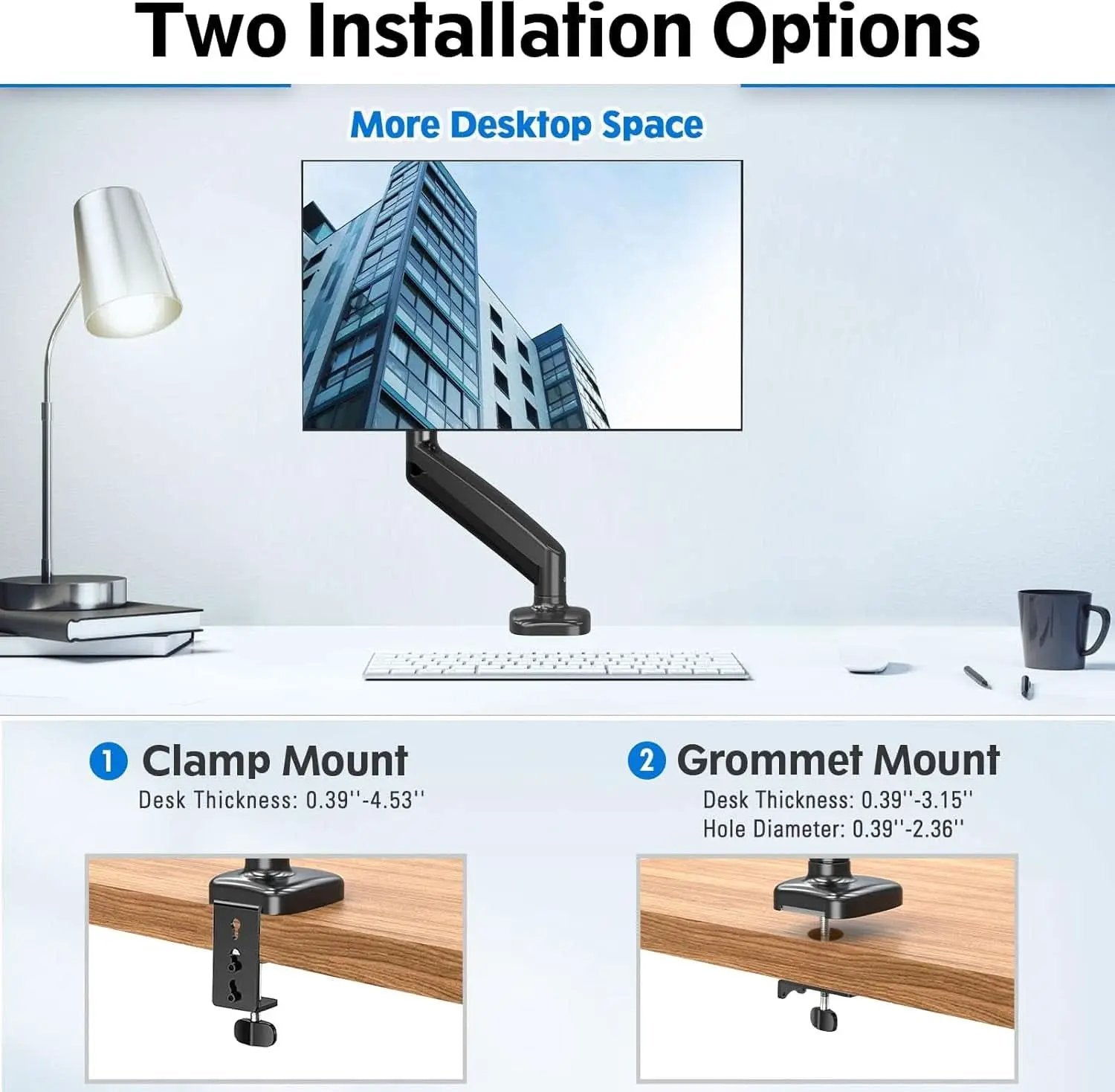 32 Inch Gas Spring Monitor Arm With Clamp VESA Black from PriceLows™