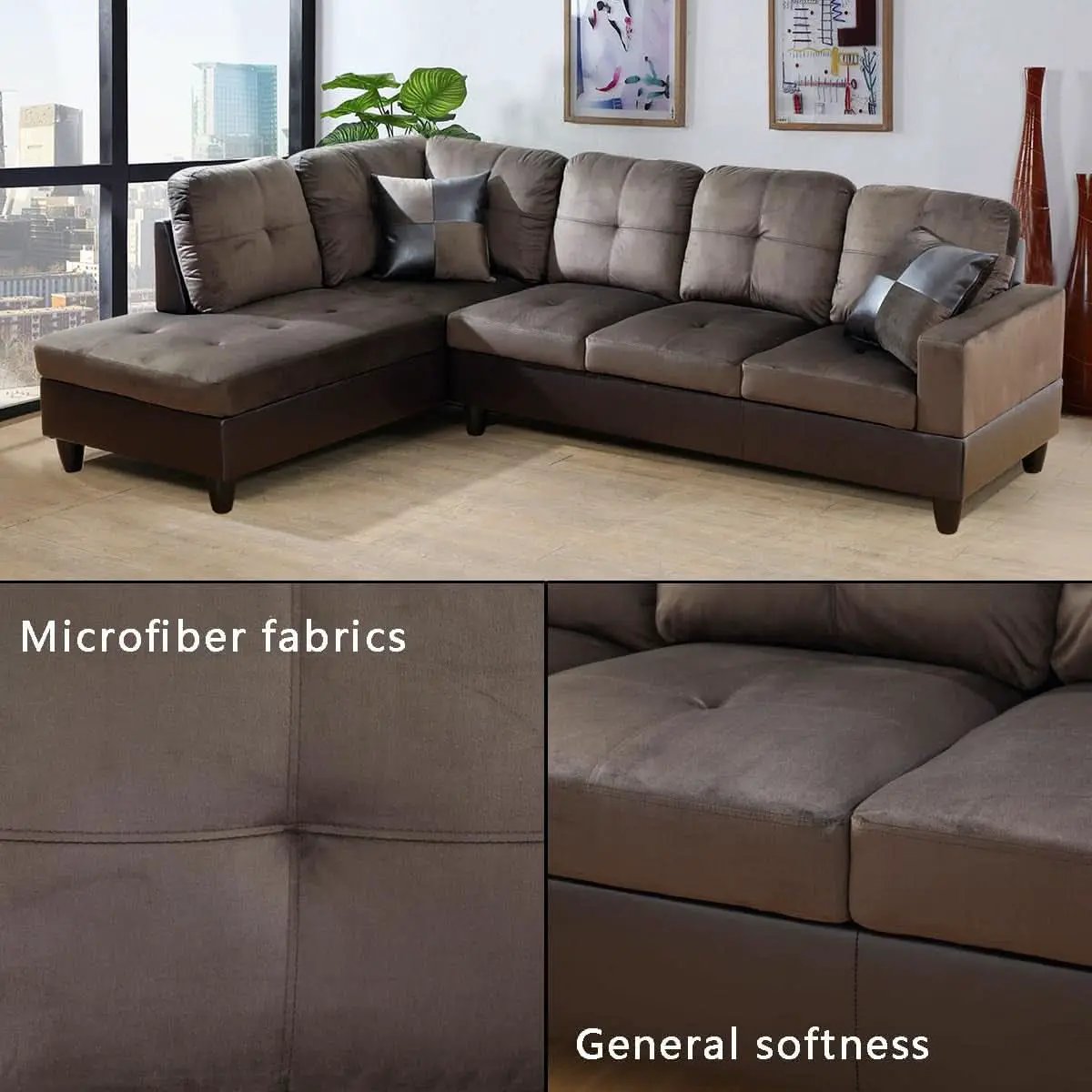 Two Piece Sectional Sofa Set L Shape Brown Living Room Furniture Collection For Modern Home Decor And Comfort from PriceLows™