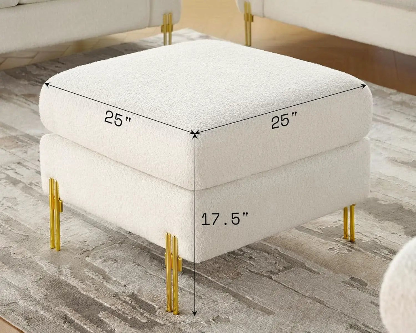 Oversized Off white Bouclé Fabric Ottoman With Metal Legs from PriceLows™