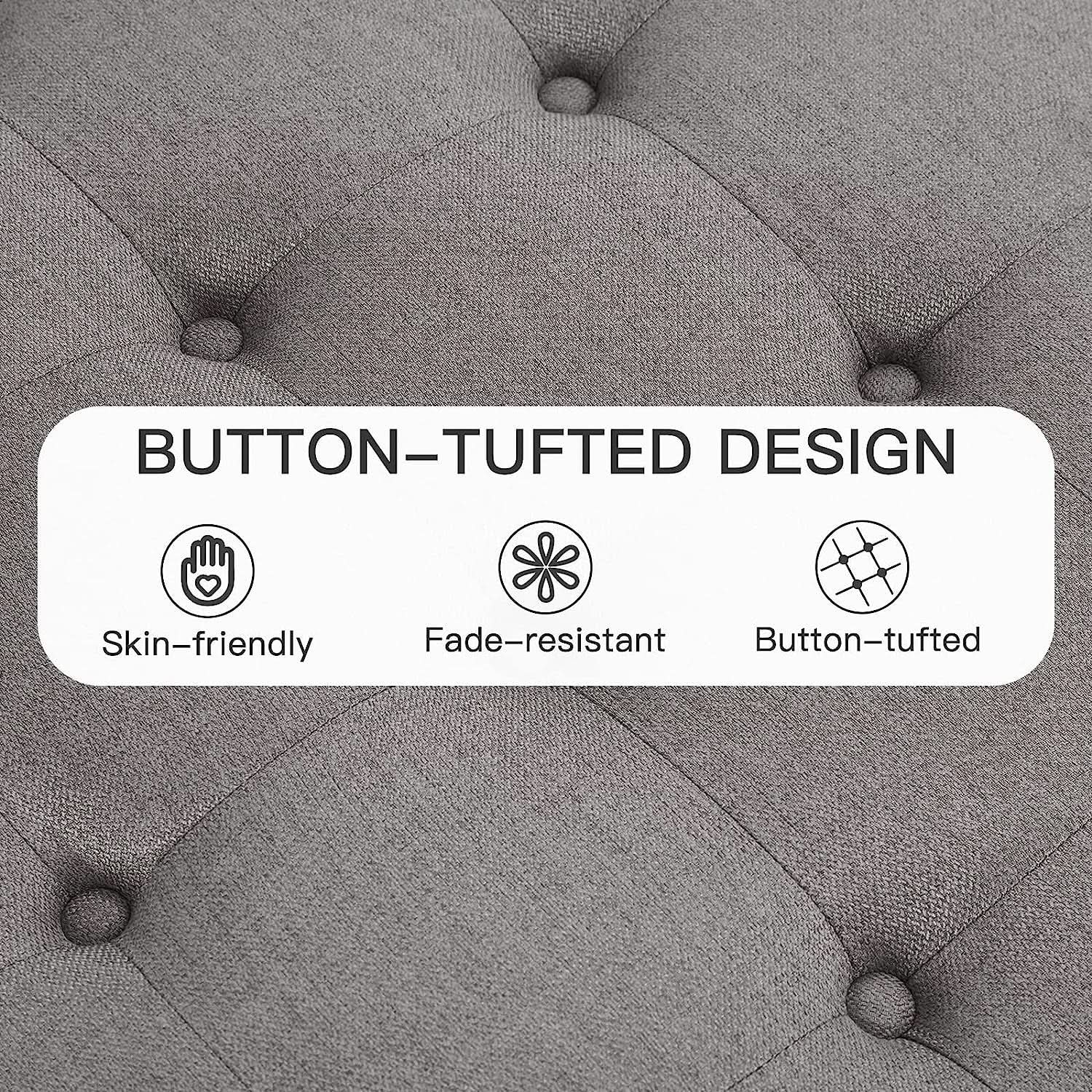 Grey Tufted Storage Ottoman Square For Living Room from PriceLows™