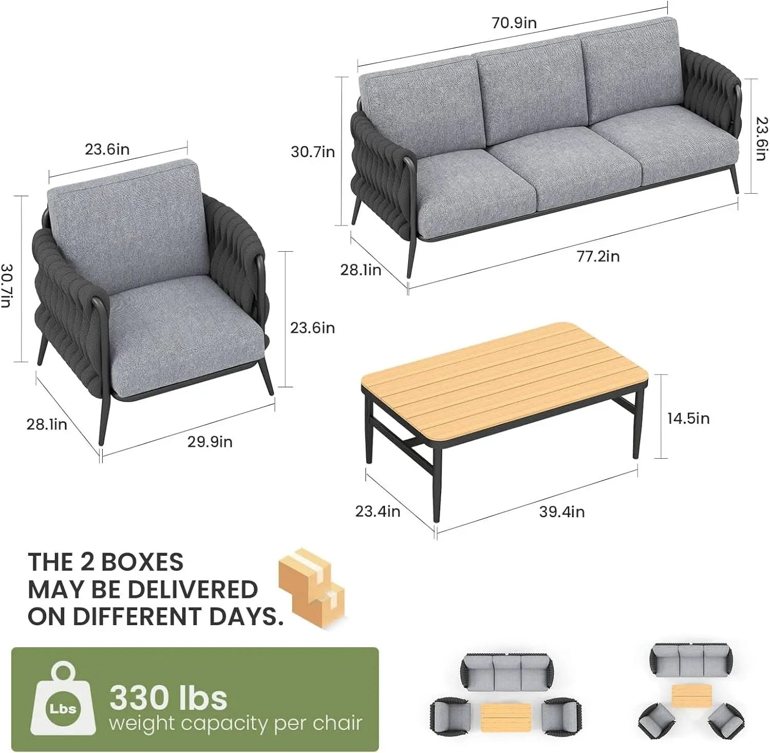 Stylish Outdoor Patio Furniture Set with Waterproof Cushions from PriceLows™