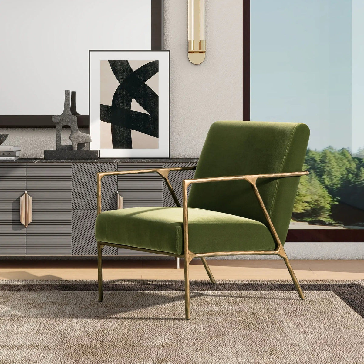 Aerin Hammered Brass Upholstered Accent Arm Chair | 2 Pieces | Iron & Metal | Living Room