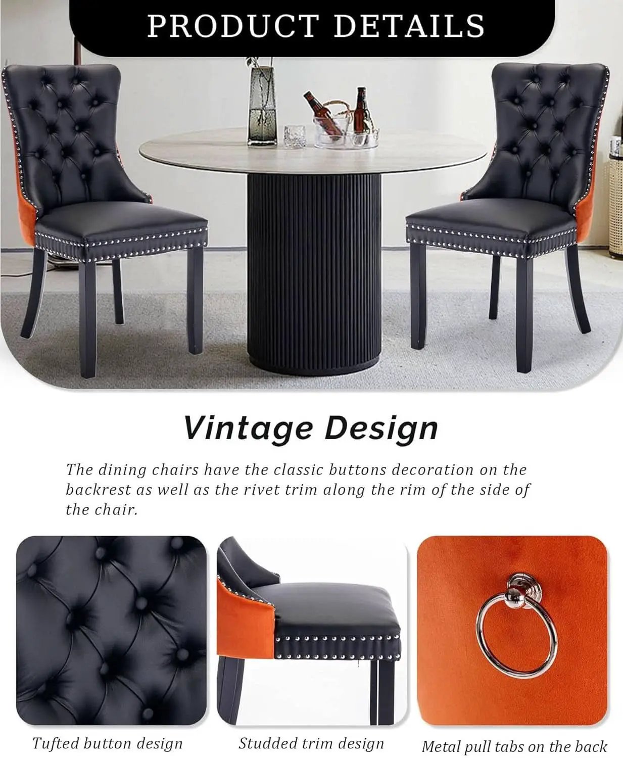 Leather Dining Chair Set Of 2 Tufted Black And Orange from PriceLows™