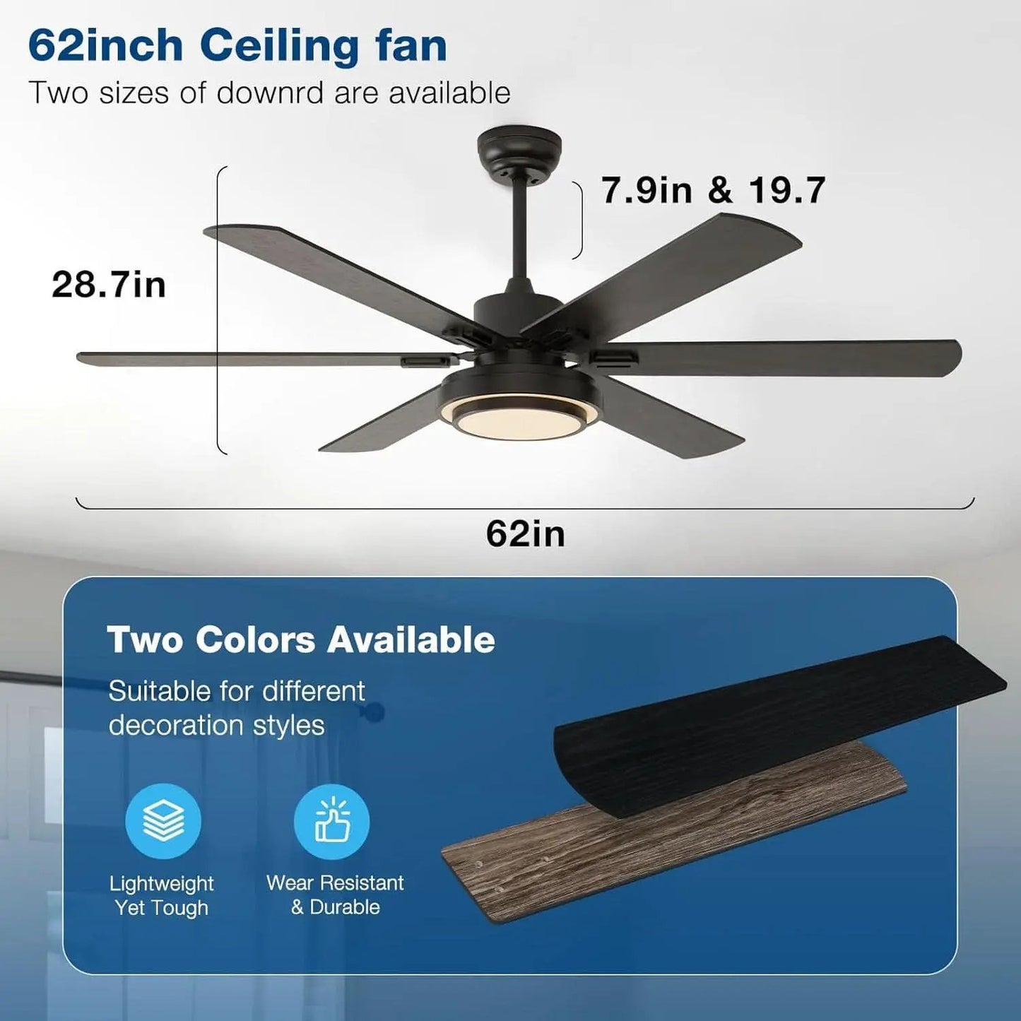 62-Inch Ceiling Fan With Lights And Remote Control Black from PriceLows™
