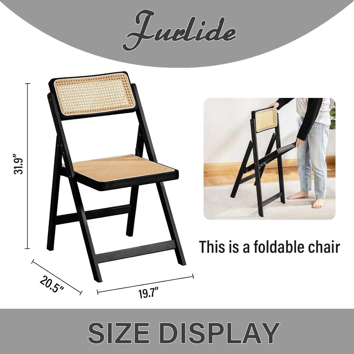 Rattan Folding Dining Chairs Set Of 2 Black Mid Century from PriceLows™