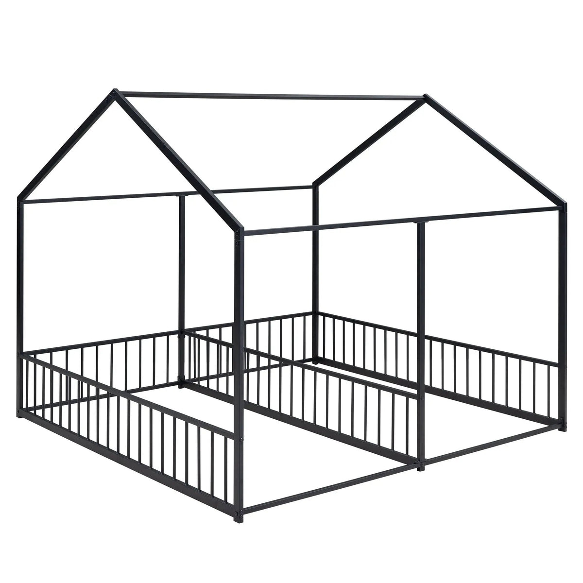 House Platform Bed | Solid Steel Frame | Twin Shared Bunks | Built In Guards