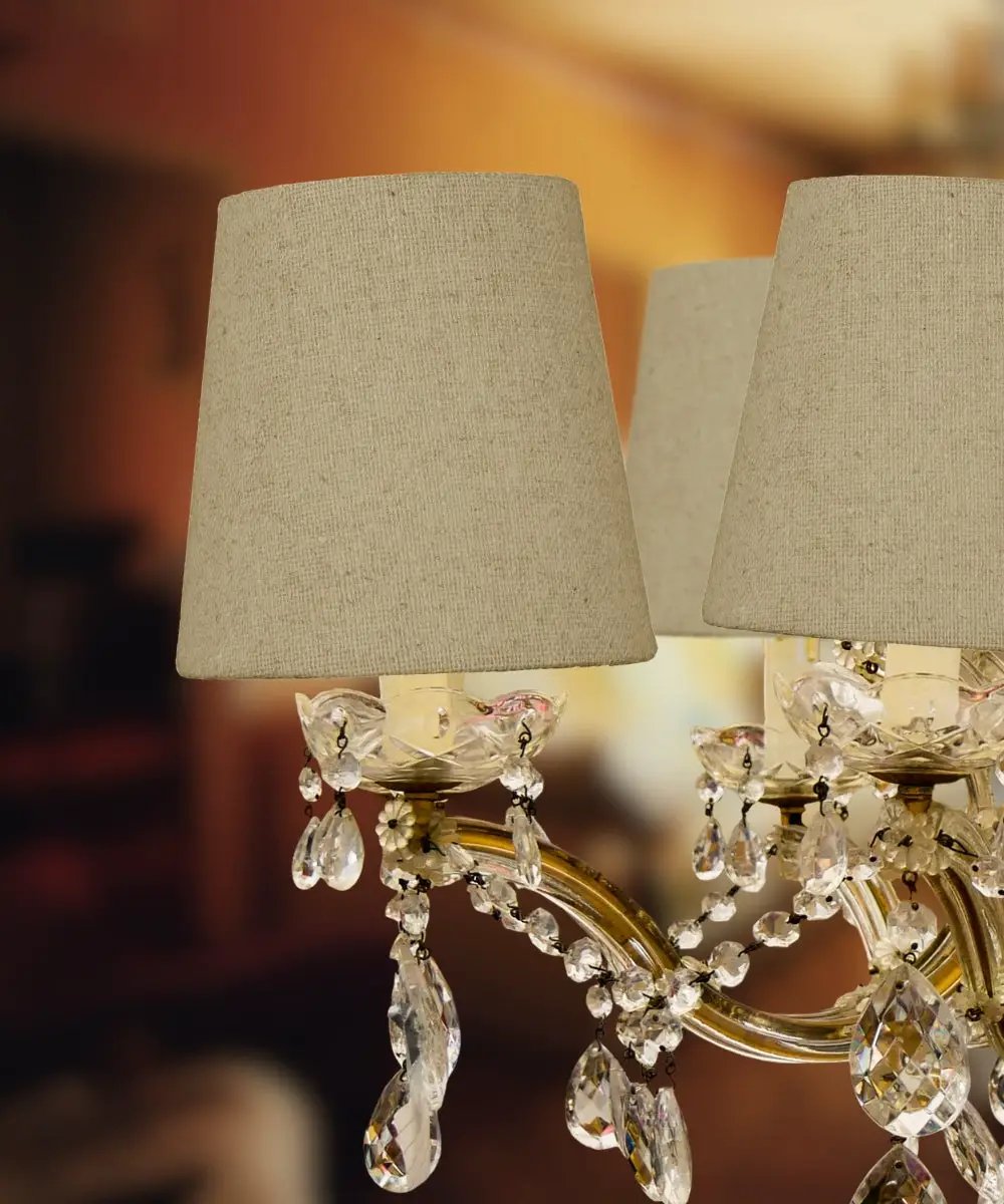 Chandelier Lampshade | Sand Linen Fabric | Clip On Mount | 4 Inch Square
