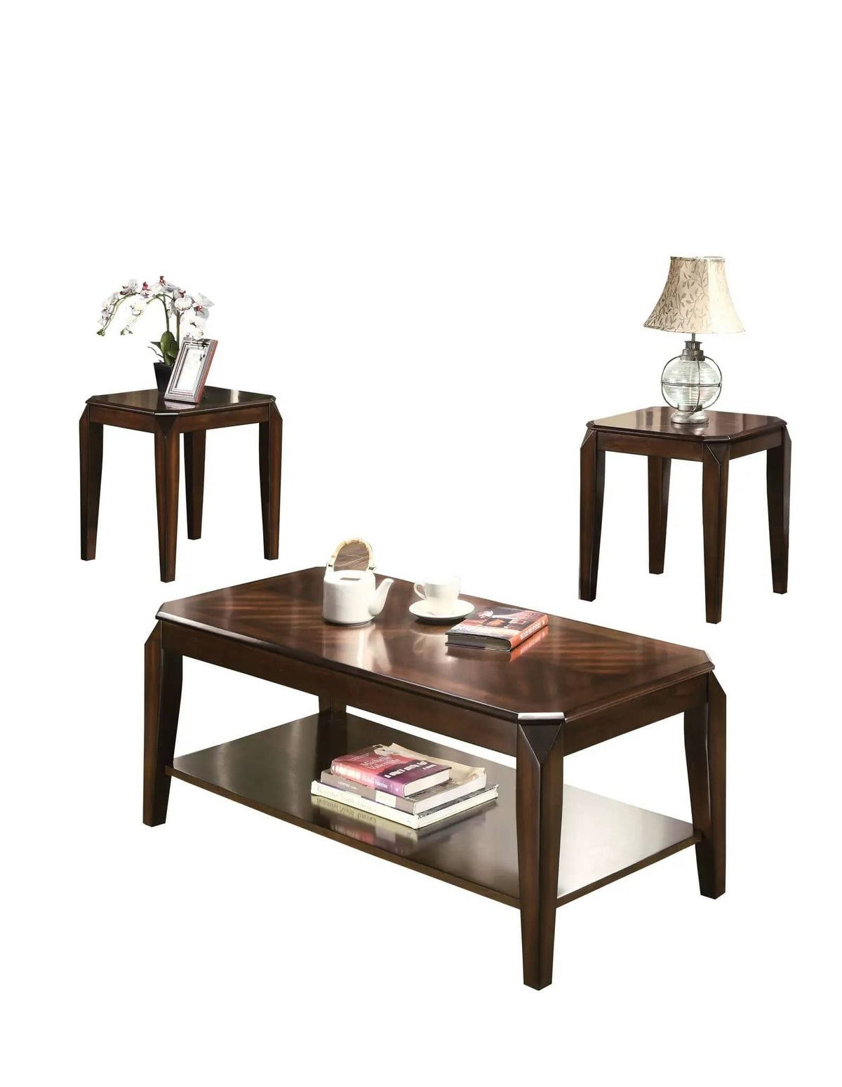 Docila 3 Piece Pack Coffee With End Table (Set of 3) | 3-Piece Set | Walnut | Dining Room Decor