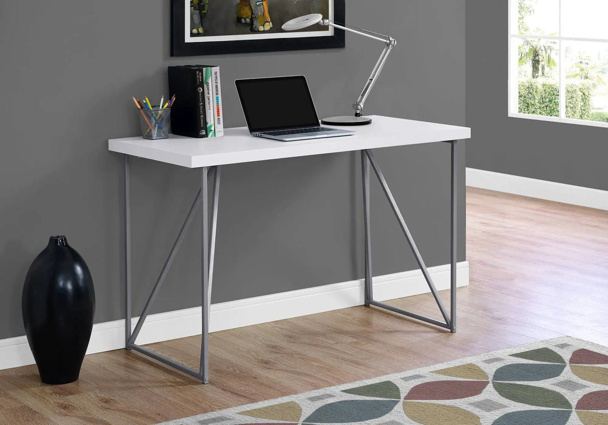 White Computer Desk | 47.25 Inch Width | Thick Panel Desktop | Home Office Laptop Use