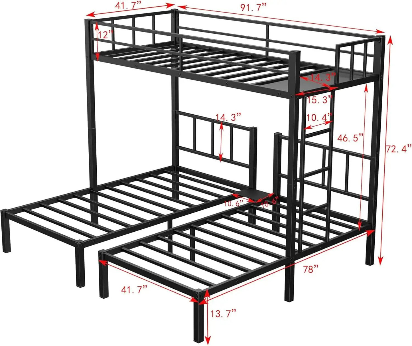 Triple Bunk Bed For Three Kids Built In Desk Black from PriceLows™