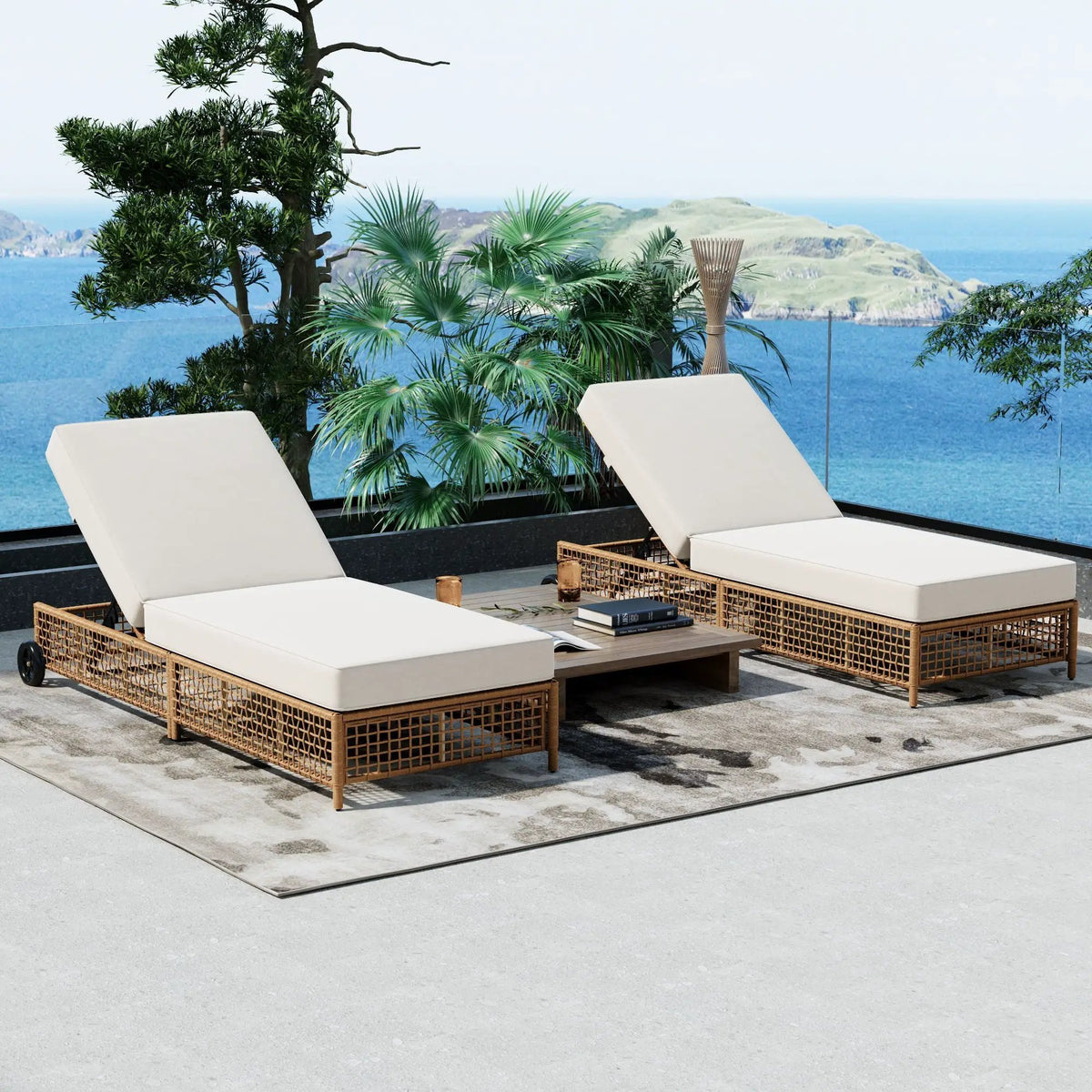 Outdoor Lounge Chair | 5 Position Reclining | Portable Wheels