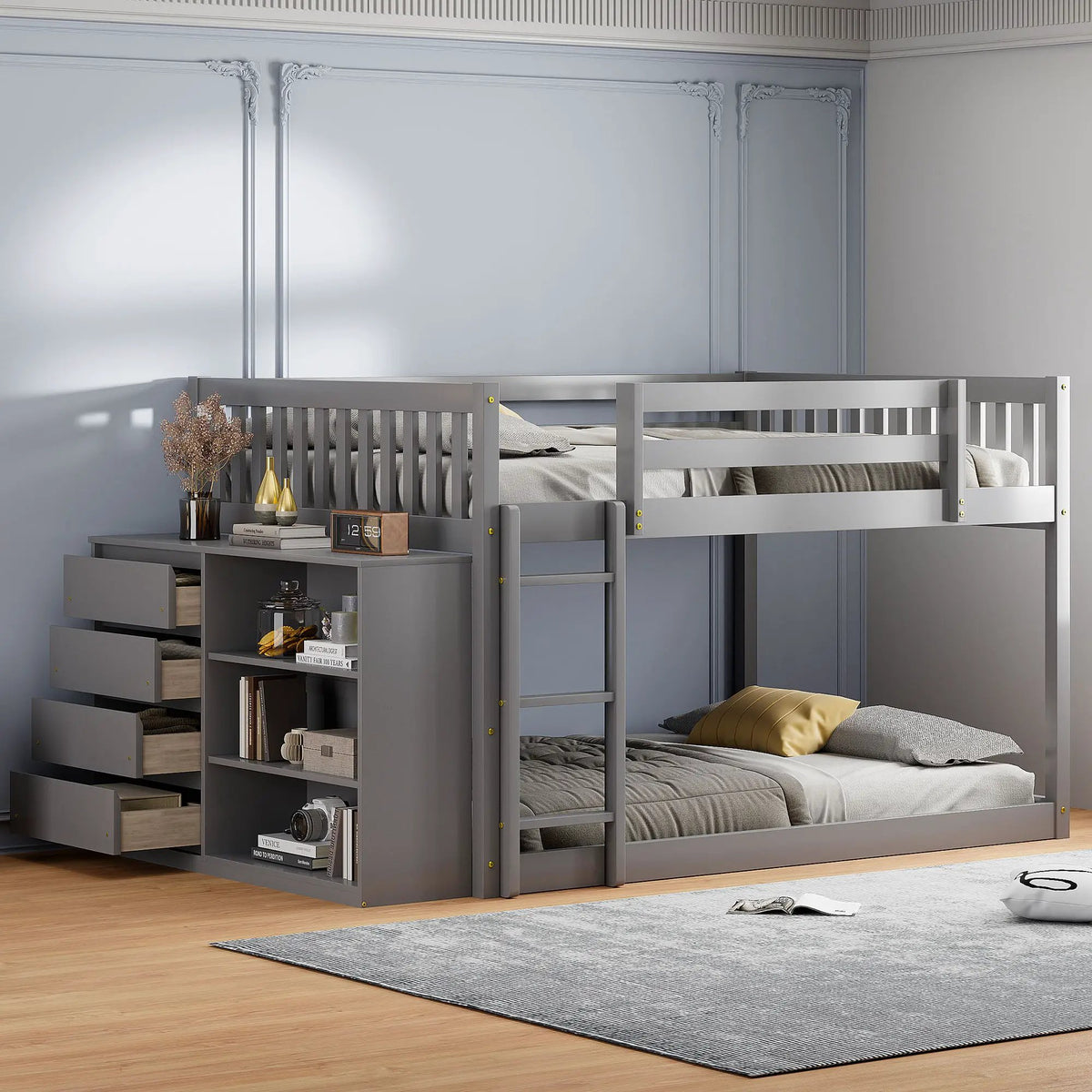 Bunk Bed | Solid Pine Frame | Four Drawers And Three Shelves | Full Size
