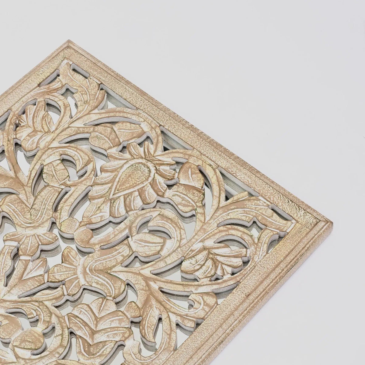 Floral Hand Carved Mandala Rectangle Wall Decor With Mirror Antique Brown / | 24 x 1.5 x 71 in | Wood | White