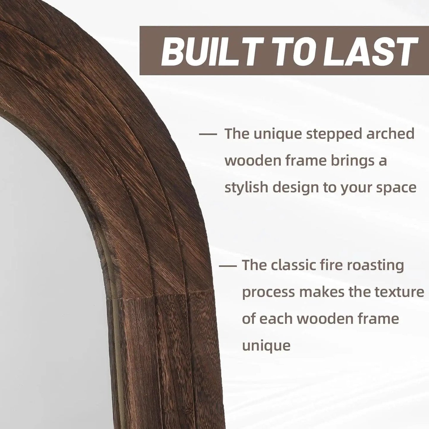 Arched Full Length Mirror 71x32 Inch Brown Solid Wood Frame from PriceLows™