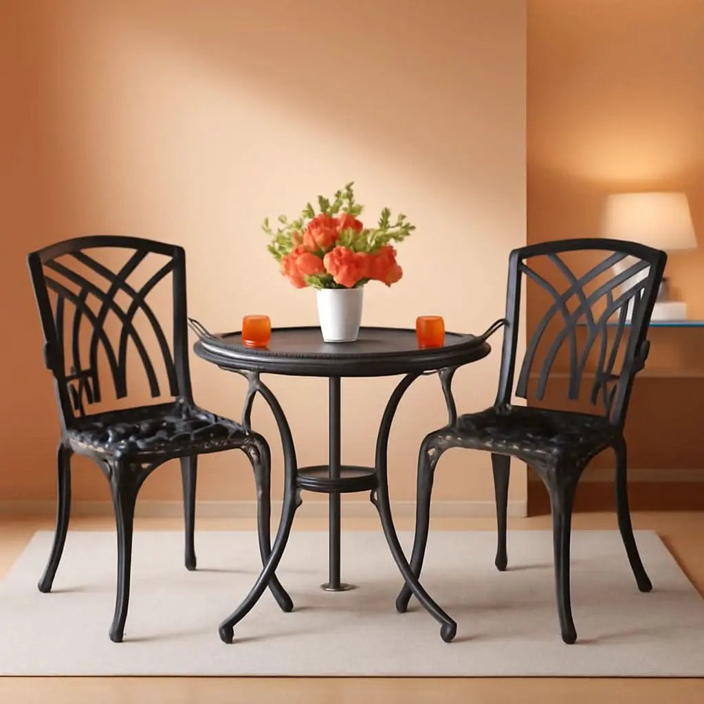 Outdoor Cast Aluminum Bistro Set 3 Piece Table And 2 Chairs Black from PriceLows™
