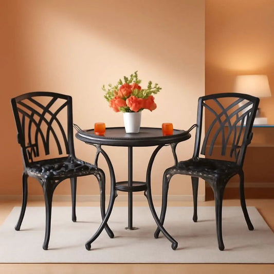 Outdoor Cast Aluminum Bistro Set 3 Piece Table And 2 Chairs Black from PriceLows™