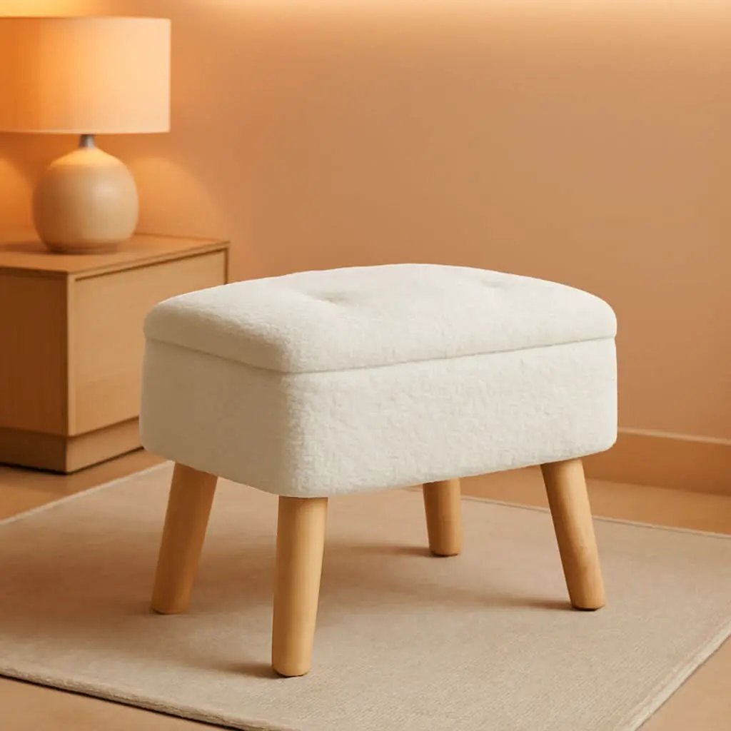 Cream Velvet Storage Ottoman With Extra Cushioning from PriceLows™