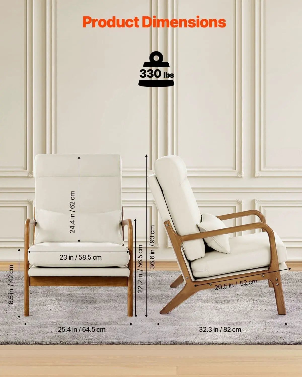 High Back Mid Century Linen Accent Chair For Living Room from PriceLows™