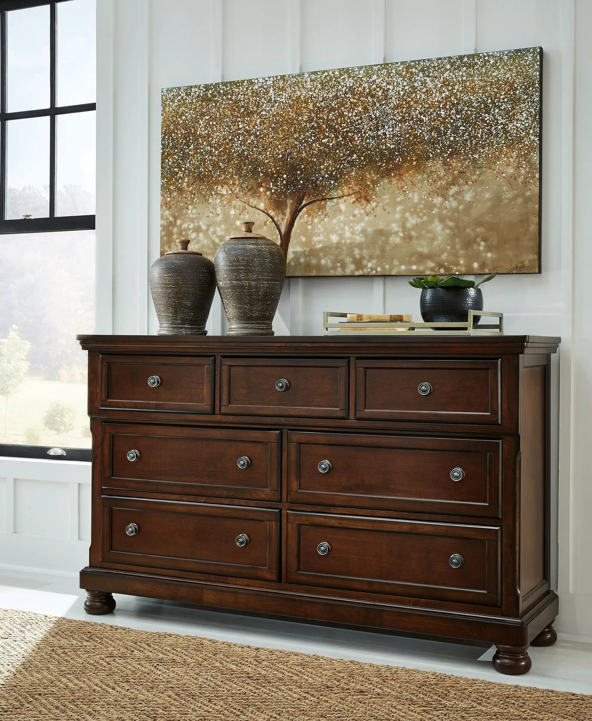Porter Dresser | Inlaid Panels | Antiqued Hardware | Bun Feet