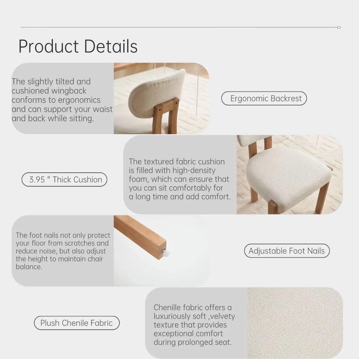 Ergonomic Dining Chairs | Set Of 2 | Wingback Design | Adjustable Feet